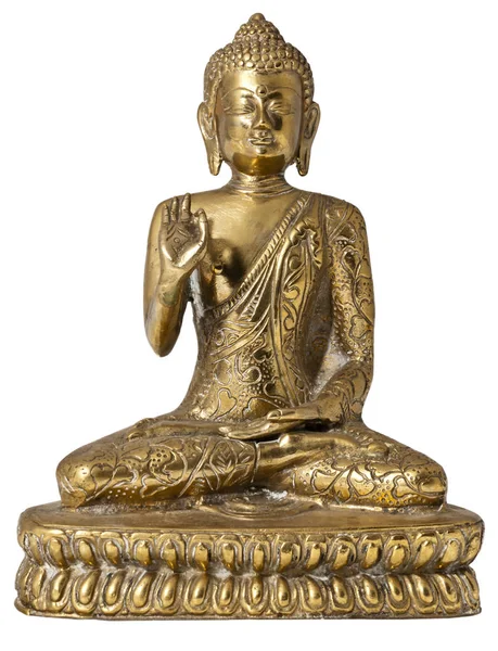 Una Statua Buddha Ottone Sfondo Bianco — Foto Stock