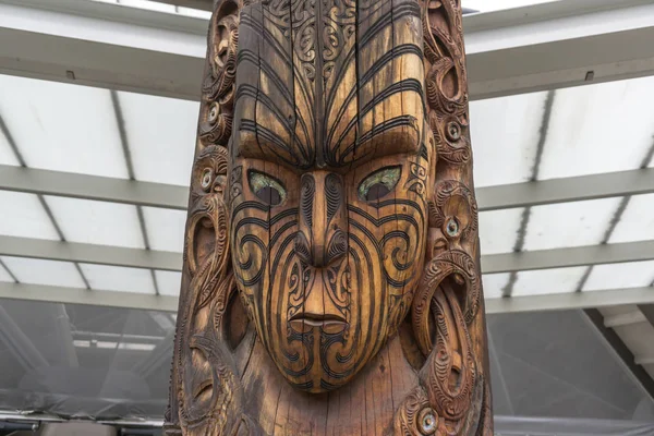 Maori Dřevěná Socha Whakarewarewa Vesnice Turné Rotorua Nový Zéland — Stock fotografie