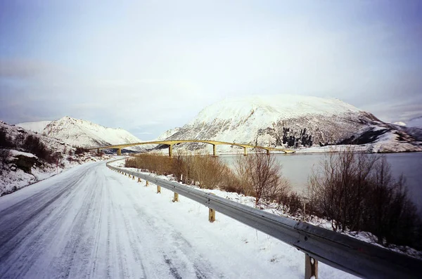 Winter Scenery Bridge Islands Norway — Stock Photo, Image