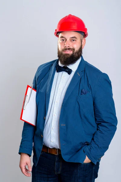 Портрет Молодого Архитектора Красным Шлемом Буфером Обмена — стоковое фото