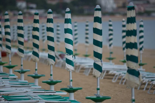 Row Beach Umbrellas Beach Resort Marcelli Numana Marche — Stock Photo, Image