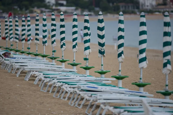 Row Beach Umbrellas Beach Resort Marcelli Numana Marche — Stock Photo, Image