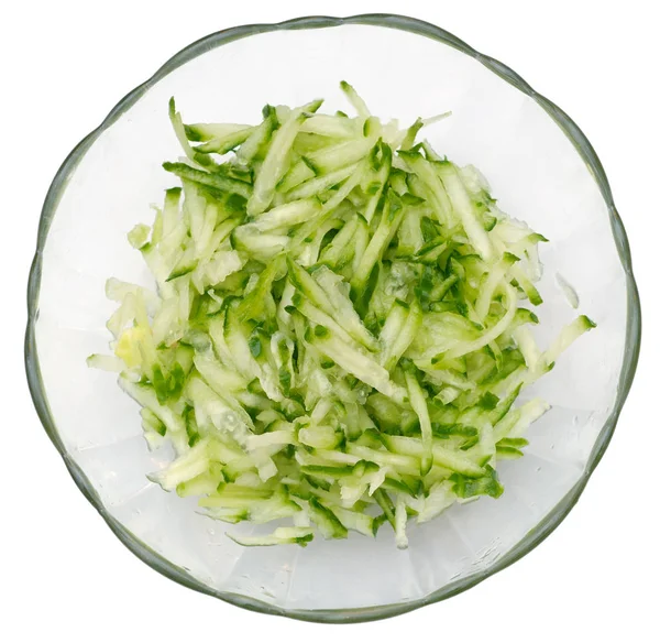 Gurkensalat Einer Glasschüssel Weißer Hintergrund — Stockfoto