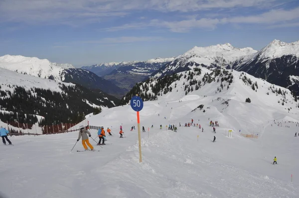 Skiën Het Skigebied Montafon Silvretta Dorpen Schruns Gaschurn Garfrescha — Stockfoto