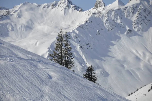 Σκι Στο Χιονοδρομικό Κέντρο Montafon Silvretta Στα Χωριά Schruns Gaschurn — Φωτογραφία Αρχείου