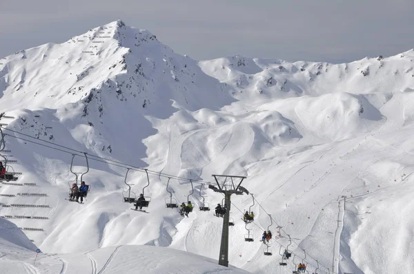 Lyžování Lyžařském Středisku Montafon Silvretta Vesnicích Schruns Gaschurn Garfrescha — Stock fotografie