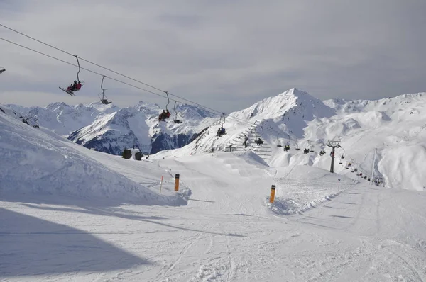 Lyžování Lyžařském Středisku Montafon Silvretta Vesnicích Schruns Gaschurn Garfrescha — Stock fotografie