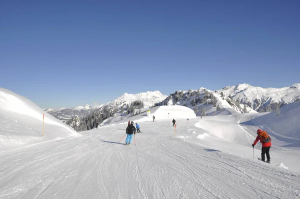 Skiing Ski Resort Montafon Silvretta Villages Schruns Gaschurn Garfrescha — Stock Photo, Image