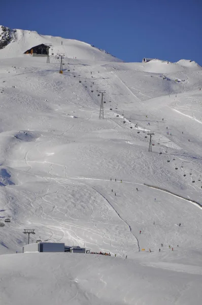 滑雪胜地Montafon Silvretta Schruns Gaschurn和Garfrescha村的滑雪 — 图库照片