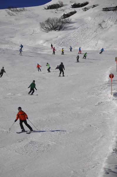 Σκι Στο Χιονοδρομικό Κέντρο Montafon Silvretta Στα Χωριά Schruns Gaschurn — Φωτογραφία Αρχείου