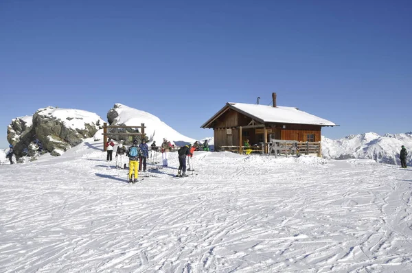 Síelés Montafon Silvretta Síközpontban Schrun Gaschurn Garfrescha Falvakban — Stock Fotó