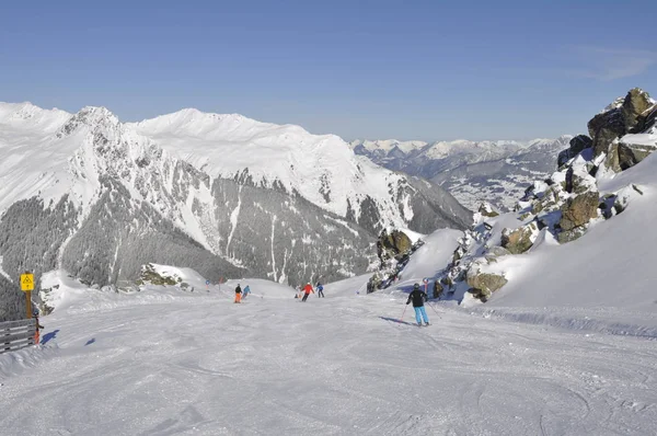 滑雪胜地Montafon Silvretta Schruns Gaschurn和Garfrescha村的滑雪 — 图库照片