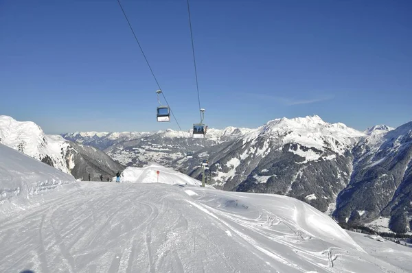 Síelés Montafon Silvretta Síközpontban Schrun Gaschurn Garfrescha Falvakban — Stock Fotó