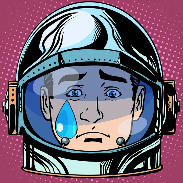 Emoticon Tristezza Lacrime Emoji Faccia Uomo Astronauta Retrò Pop Art — Foto Stock