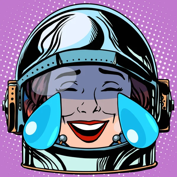 Emoticon Lágrimas Alegria Emoji Rosto Mulher Astronauta Retro Pop Arte — Fotografia de Stock