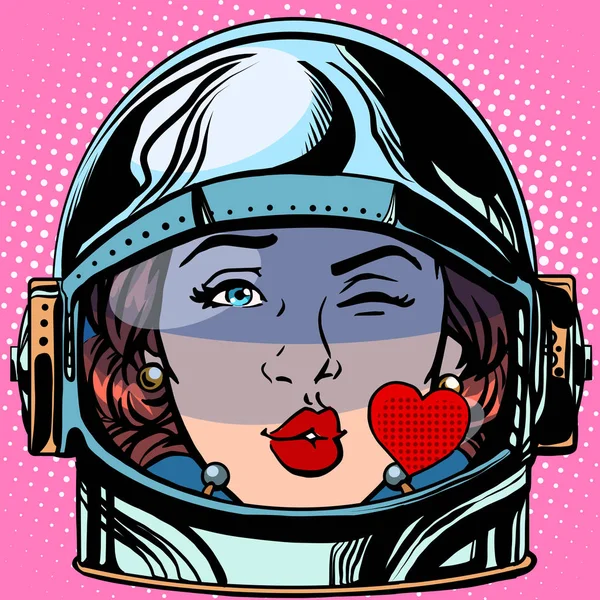 Emoticon Bacio Amore Emoji Faccia Donna Astronauta Retrò Pop Art — Foto Stock