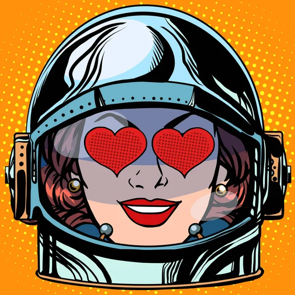Emoticon Amore Emoji Faccia Donna Astronauta Retrò Pop Art Stile — Foto Stock