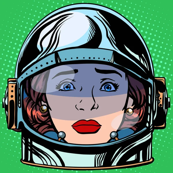 Emoticon Verdriet Emoji Gezicht Vrouw Astronaut Retro Pop Art Retro — Stockfoto