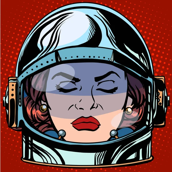 Emoji面对女宇航员复古流行艺术复古风格时的情绪化愤怒 情绪的脸 病媒情绪 — 图库照片