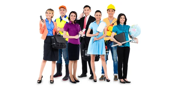 Group Asian Men Women Various Professions Construction Worker Teacher Businessman — Stock Photo, Image