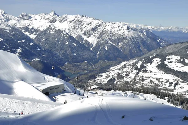 Skidåkning Skidorten Montafon Silvretta Byarna Schruns Gaschurn Och Garfrescha — Stockfoto