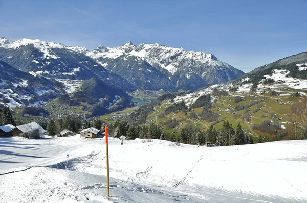 Lyžování Lyžařském Středisku Montafon Silvretta Vesnicích Schruns Gaschurn Garfrescha — Stock fotografie