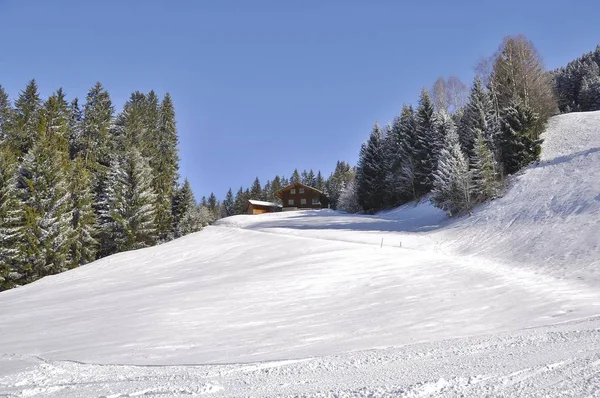 滑雪胜地Montafon Silvretta Schruns Gaschurn和Garfrescha村的滑雪 — 图库照片