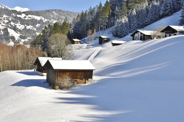 Síelés Síközpontban Montafon Silvretta Falu Schrun Gaschurn Garfrescha — Stock Fotó