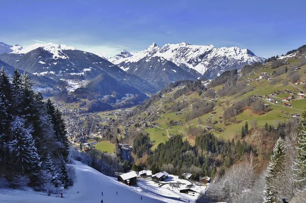 Esqui Estação Esqui Montafon Silvretta Nas Aldeias Schruns Gaschurn Garfrescha — Fotografia de Stock