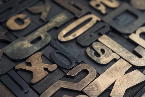 Collection Various Wood Type Letters Printing Selective Focus — Stock Photo, Image