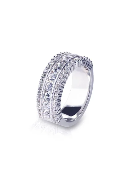 Красиве Діамантове Кільце Діамантами Встановленими Білому Золоті Модний Весільний Або — стокове фото