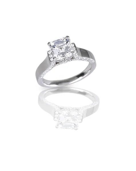 Gyönyörű Ascher Cut Gyémánt Eljegyzési Gyűrű Készlet Platina Ezüst Vagy — Stock Fotó