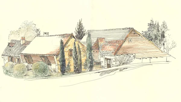 乡村风景古屋 欧洲省 法国农村 漂亮的老房子 — 图库照片