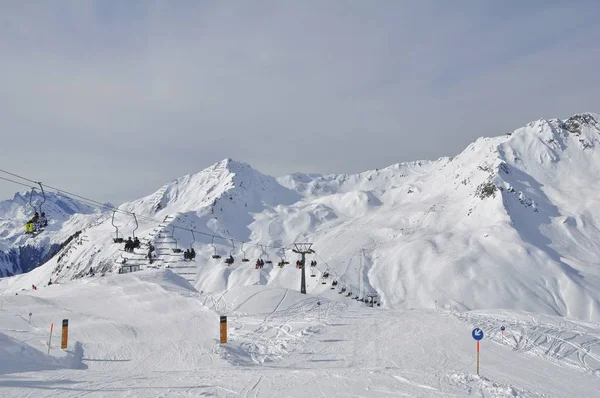 滑雪胜地Montafon Silvretta Schruns Gaschurn和Garfrescha村的滑雪 — 图库照片