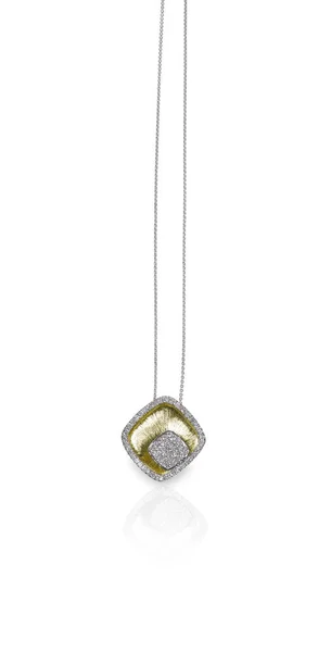 Vierkante Diamant Hanger Ketting Aan Een Gouden Ketting — Stockfoto