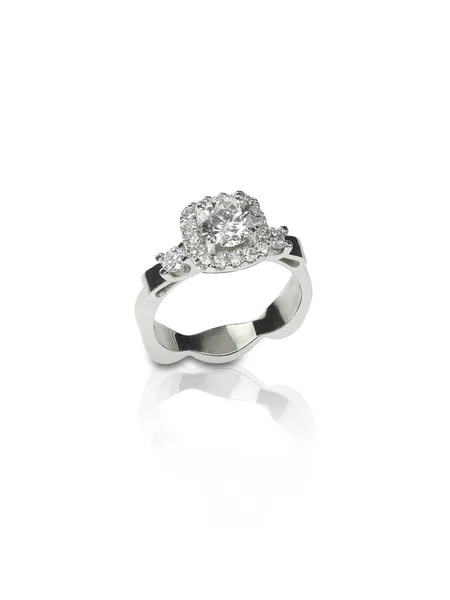 Όμορφο Σετ Διαμαντένιο Δαχτυλίδι Γάμου Πολλά Διαμάντια Χρυσό Πλατίνα — Φωτογραφία Αρχείου