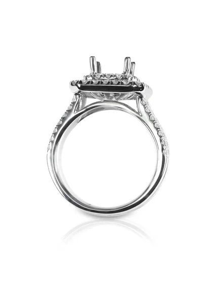 Princesa Cut Halo Diamond Engajamento Anel Casamento Setting Side View — Fotografia de Stock