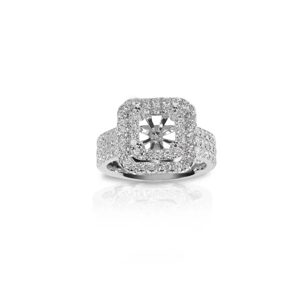 Double Halo Diamond Eljegyzés Esküvői Gyűrű Készlet Egy Hercegnő Vágott — Stock Fotó