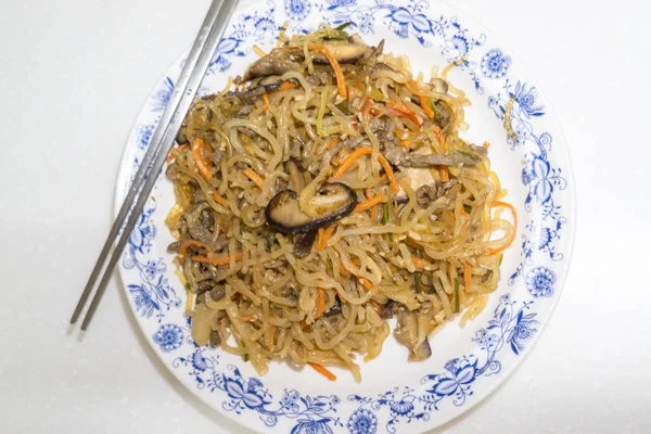 Traditional Korean Dish Called Japchae Which Made Sweet Potato Noodles — Stock Photo, Image