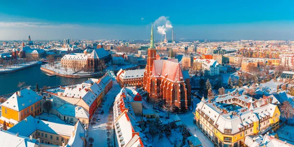 Panorama Panorâmico Aéreo Cidade Velha Ostrow Tumski Com Igreja Santa — Fotografia de Stock