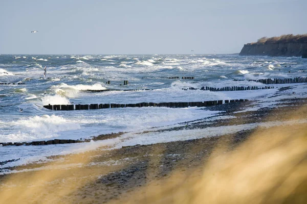 Mar Báltico Otoño Con Sol Contraluz Reflejos Mares Tormentosos Poniéndose —  Fotos de Stock