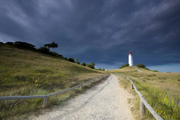 Der Leuchtturm Auf Der Insel Hiddensee Ersten Tageslicht Und Schönen — Stockfoto