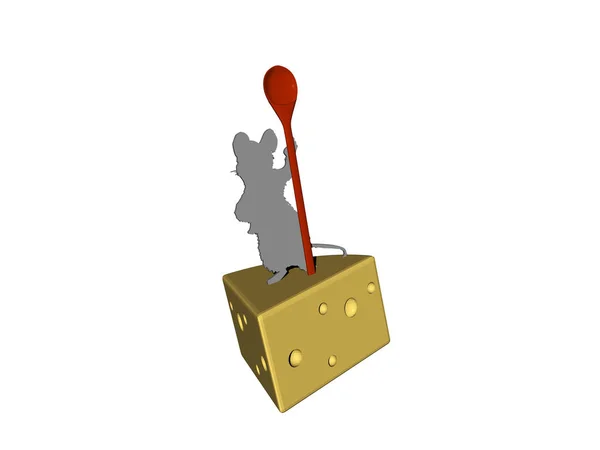 Cartoon Illustration Eines Stücks Käse — Stockfoto