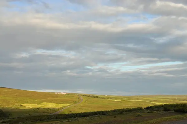 Hus Laugar Island Myvatn Landskap Homestead Gård Byggnad Väg Betesmark — Stockfoto