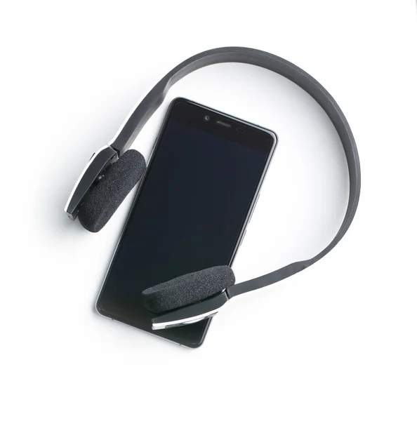 Smartfon Słuchawki Białym Tle — Zdjęcie stockowe