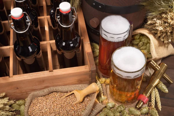 beers with various beers,wheat,barley,hops and malt\n
