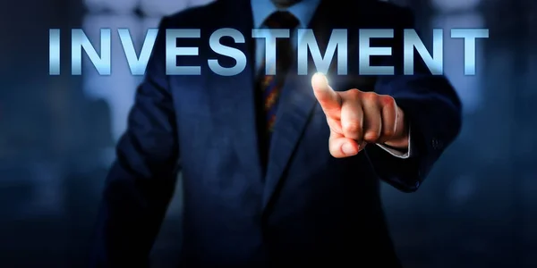 Speculatore Premendo Investimento Touch Screen Concetto Business Metafora Finanziaria Spesa — Foto Stock