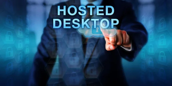 Unternehmenskunden Schieben Hosted Desktop Auf Einer Touchscreen Oberfläche Business Metapher — Stockfoto