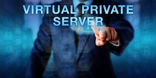 Enterprise Client Drückt Virtual Private Server Auf Einem Touchscreen Business — Stockfoto