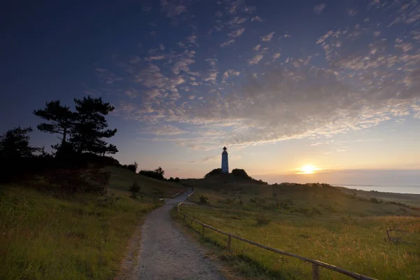 Der Leuchtturm Auf Der Insel Hiddensee Ersten Tageslicht Und Schönen — Stockfoto